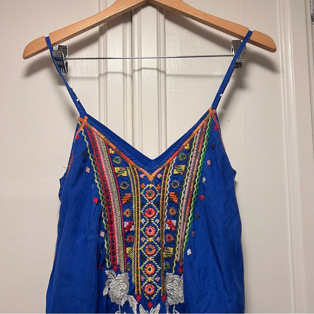 Johnny Was 3J Workshop Blue Embroidered Handkerchief Hem Boho Dress Medium - Picture 2 of 10